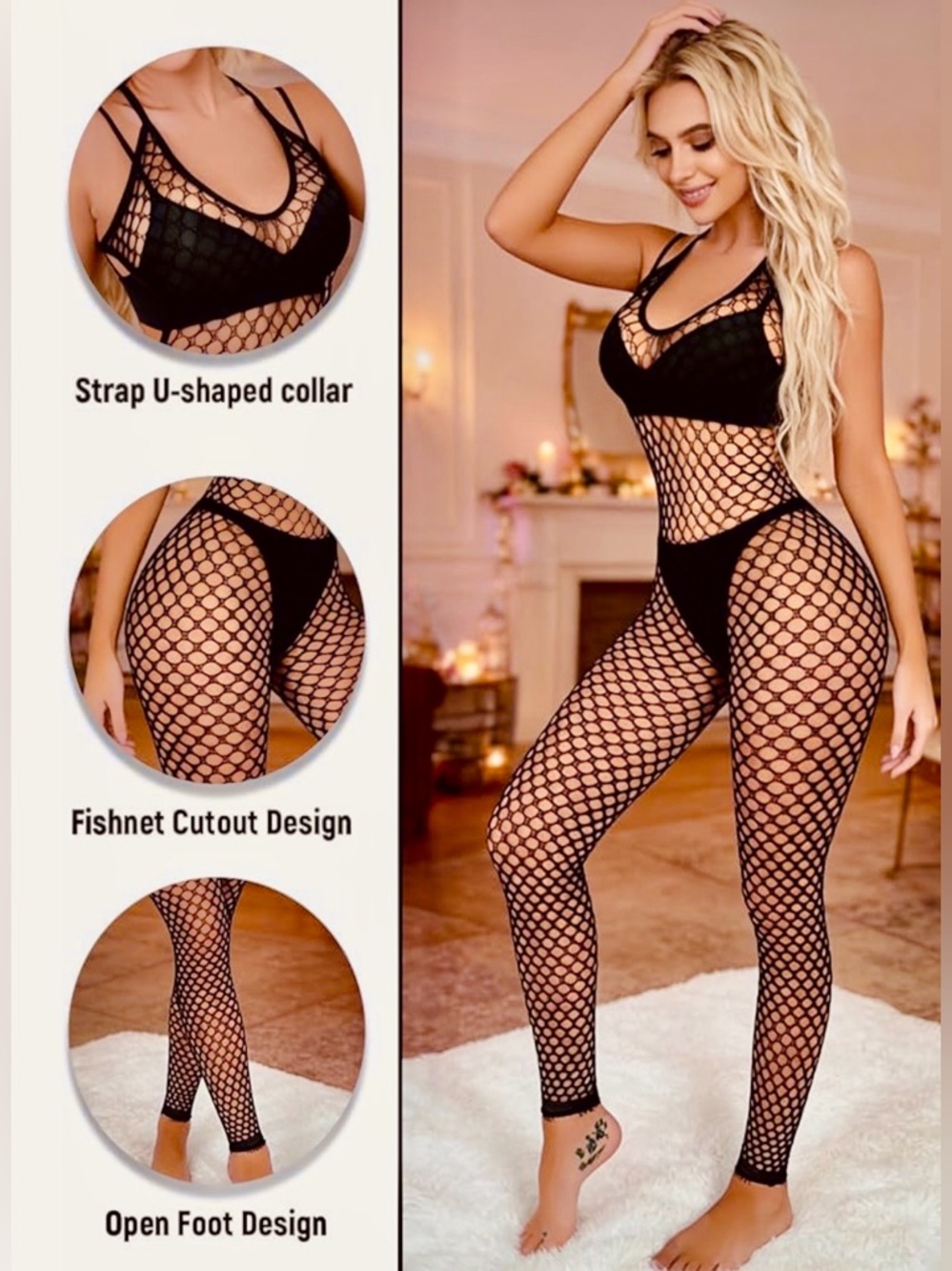 SEXY Black Fishnet Catsuit/Body Stocking - OSFM -Lingerie/Club Wear - Black NWT